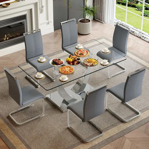 Miniatura 70 de Mesa de comedor moderna para mesa de comedor de mármol sintético de 4/6, 63 pulgadas, mesa de cocina rectangular, mesa de cocina y comedor de fácil