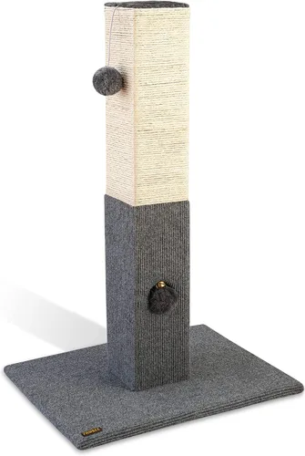 Pawbee Poste rascador para gatos de 32 pulgadas con cascabel y softball, torre de cuerda de sisal para adultos de interior, gatos grandes, gris y