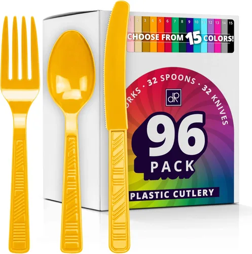 Miniatura 16 de DecorRack Juego de cubiertos de plástico de color azul real para fiestas, 96 piezas de utensilios resistentes a granel (azul rey, 96 piezas)