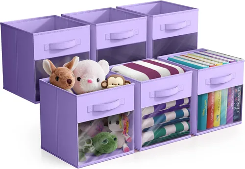 Miniatura 8 de Sorbus Contenedores de almacenamiento de 11 pulgadas con ventana transparente, 6 cestas plegables para organizar ropa, juguetes, libros, cubos
