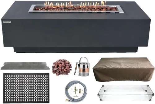 Miniatura 59 de Elementi+ Mesa de Fuego de Gas Colorado de Hormigón Fundido de 56" Rectangular, Hoguera al Aire Libre con Ignición Electrónica Incluye Cubierta