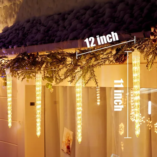 Miniatura 3 de Brightown luces de carámbanos para Navidad al aire libre, 19.8 pies con 20 tubos grandes, 480 LED, efecto de caída de lluvia de meteoritos, luces
