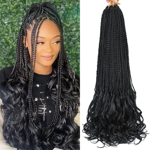 Miniatura 8 de Trenzas de ganchillo con rizos franceses, trenzas de caja de diosa bohemias, cabello trenzado francés preenlazado, para mujeres negras (14