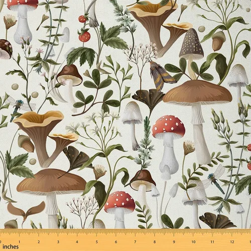 Miniatura 19 de Tela de Hongos por Yarda Selva Marrón Natural Telas de Hongos para Suministros de Costura Hojas Botánicas Tela de Estilo Rústico Retro