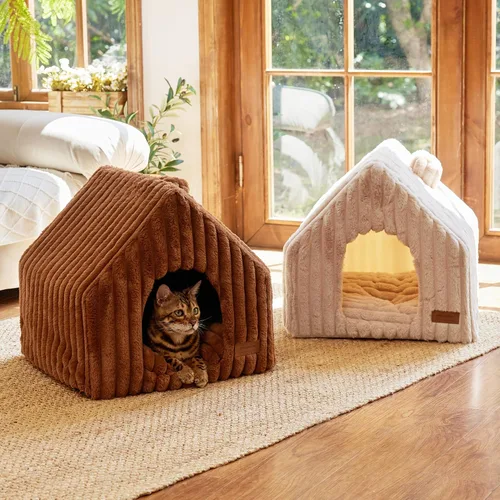 Miniatura 8 de FUKUMARU Casas para gatos de interior, cueva linda y lavable para gatos con almohada removible, casa grande semi-cerrada y acogedora para perros