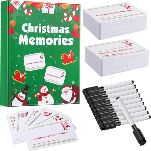 Juego de cartas de Navidad para noche de juegos familiares, 120 tarjetas con 10 marcadores de borrado en seco, divertidos juegos de mesa para grupos