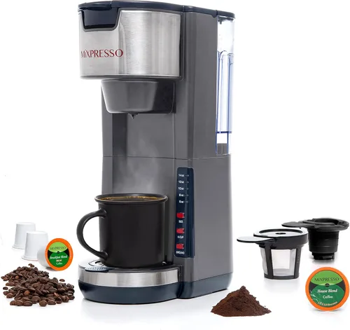 Miniatura 11 de Mixpresso - Cafetera blanca para una sola porción, compatible con cápsulas K-Cup y café molido, cafetera compacta de 30 oz para una sola porción
