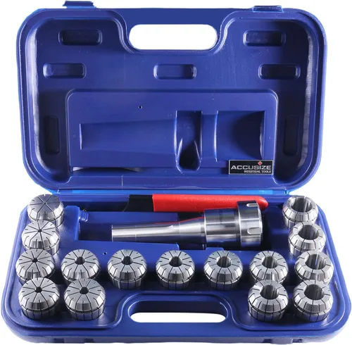 Accusize Industrial Tools - Juego de pinzas de precisión ER40 de 15 piezas con soporte y llave R8 Bridgeport, herramientas de alta precisión para