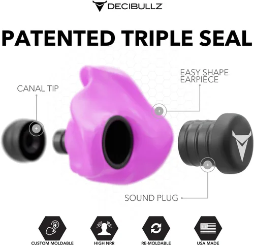 Miniatura 3 de Decibullz - Tapones para oídos moldeables a medida, 31 dB NRR más alto, protección auditiva cómoda para disparar, viajar, trabajar y conciertos Rosa