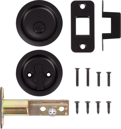Miniatura 5 de Cerradura de puerta de bolsillo redondo, pestillo de privacidad (cama/baño), 2-3/4" fondo, RCL, negro mate por Stone Harbor Hardware Mate negro
