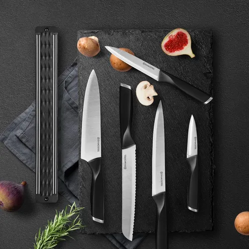 Miniatura 7 de Juego de cuchillos negros de 6 piezas con tira magnética para pared, juego de cuchillos magnéticos ultra afilados para cocina, apto