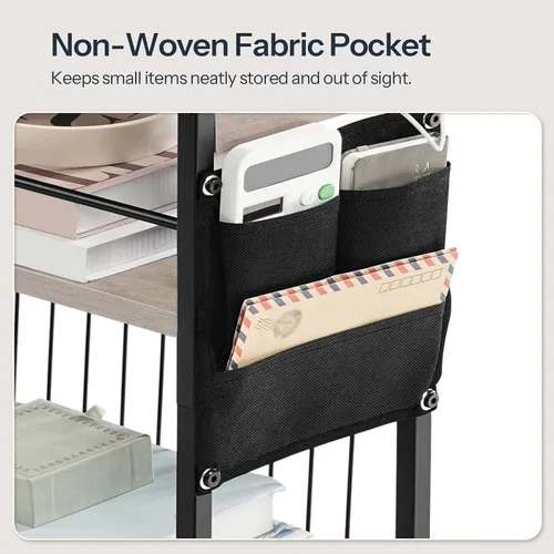 Miniatura 9 de HOOBRO Mesa auxiliar con estación de carga, mesa auxiliar pequeña con soporte para revistas, mesita de noche, estante de almacenamiento de 3 niveles