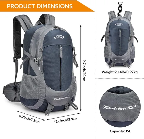 Miniatura 2 de G4Free Mochila de senderismo de 35 litros resistente al agua, para deportes al aire libre, viajes, ligera, con cubierta de lluvia para mujeres