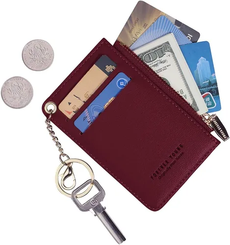 Miniatura 9 de Carteras pequeñas para mujer, tarjetero de piel delgado, cartera de monedas con llavero