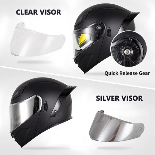 Miniatura 3 de Casco modular de motocicleta con Bluetooth, casco de motocicleta abatible de cara completa para hombres y mujeres con visera tintada y transparente