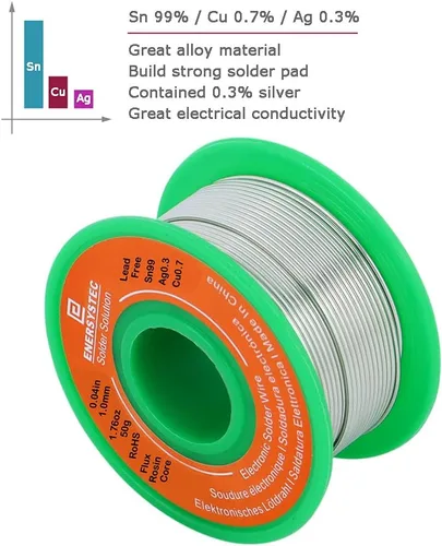 Miniatura 6 de Alambre de soldadura sin plomo Flujo de núcleo de colofonia 0.039 in Electrónica Diámetro de soldadura 0.04in Sin plomo 1.76oz 1.76 oz Sn99 Ag0.3