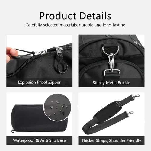 Miniatura 7 de TOPDesign Bolsa de gimnasio para mujeres y hombres, bolsa de lona unisex con compartimento para zapatos y bolsillo húmedo para viajes, deportes