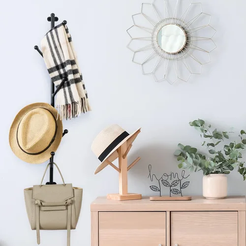 Miniatura 2 de MyGift Perchero de Pared de Metal Negro Mate con 6 Ganchos para Entrada y Sombreros