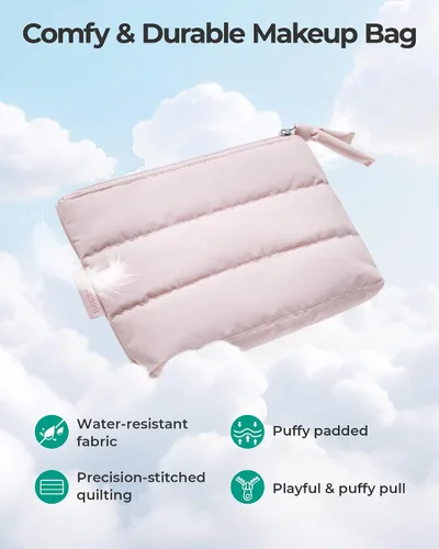 Miniatura 3 de BAGSMART Pequeña bolsa de maquillaje, neceser portátil esponjoso con cierre de cremallera con encanto, organizador de viaje resistente al agua