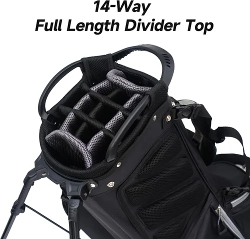Miniatura 2 de Bolsa de golf profesional con soporte, 14 compartimentos en la parte superior con divisores de longitud completa, bolsa ligera de transporte