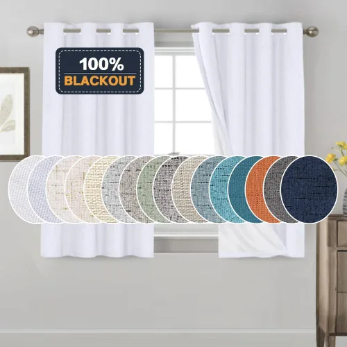 Miniatura 151 de Primitive - Cortinas opacas 100 % de lino texturizado natural para dormitorio, sala de estar, cortinas para ahorra energía, tela de arpillera