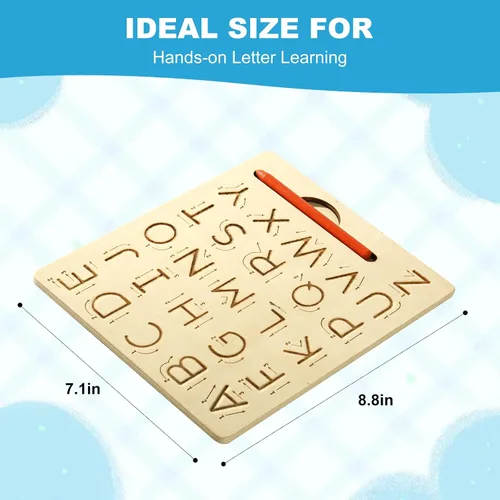 Miniatura 3 de Tabla de práctica de letras de madera, tabla de trazado reutilizable del alfabeto de escritura a mano de doble cara para niños pequeños y regalos