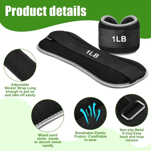 Miniatura 3 de Hollowfly Juego de 4 pares de pesas ajustables para tobillo y pierna para mujeres y hombres, 1 libra y 2 libras de peso para muñeca, brazo, fitness