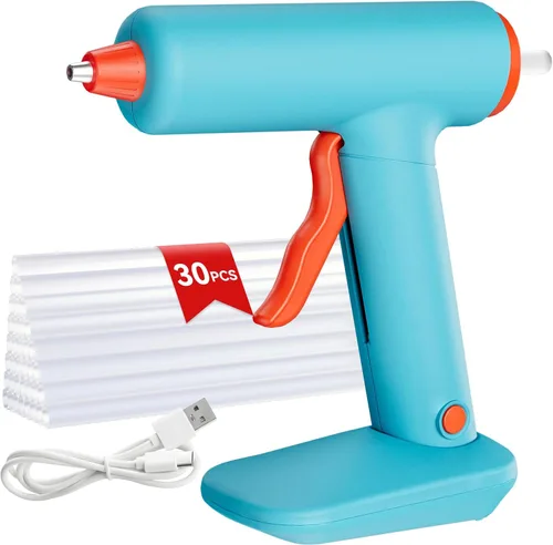 Pistola de pegamento caliente, pistola de pegamento caliente inalámbrica, calentamiento rápido de 90 segundos, mini pistola de pegamento y palos con