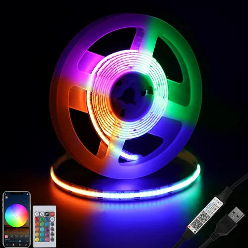dephen Tira LED USB COB RGB, 4.9 pies de alta densidad enchufable, retroiluminación de TV cortable de 5 V para automóvil, gabinete, computadora,