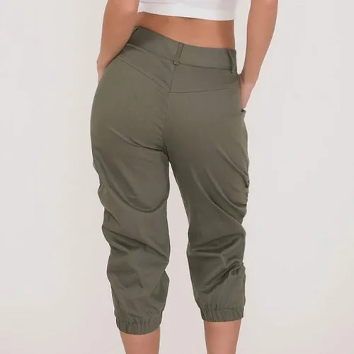 Miniatura 3 de JOFOW Pantalones capri para mujer, holgados, lisos, tipo cargo midi