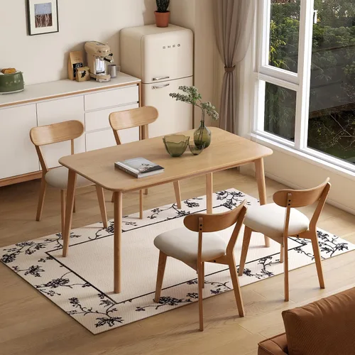 Miniatura 8 de Sillas de comedor de roble macizo 100%, silla de comedor moderna de mediados de siglo con respaldo curvo, sillas de comedor tapizadas en tela