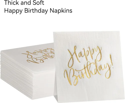 Miniatura 5 de MORGIANA Happy Birthday Napkins, Luxury White Gold Birthday Dinner Napkins, Disposable Cocktail Napkins White, Linen Feel Birthday Party Napkin for