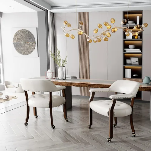 Miniatura 2 de Sillas de madera maciza Boss Caption, sillas de comedor con ruedas y brazos, sillas de escritorio de oficina, sillas de acento giratorias clásicas