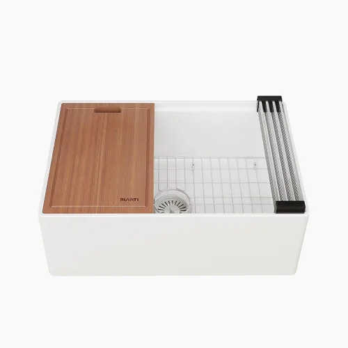Miniatura 15 de Ruvati 23 x 18 pulgadas Fregadero de Cocina de Arcilla Refractaria, Modelo Farmhouse con Delantal Delantero, de Una Cubeta - Blanco - RVL2468WH