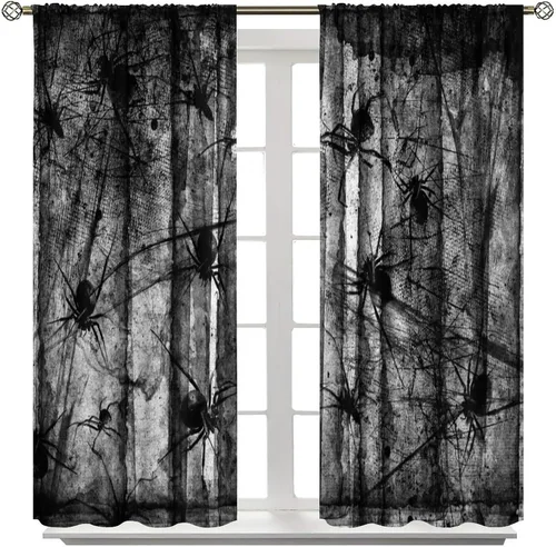 Miniatura 8 de Cortinas de bosque espeluznante, arañas góticas de bosque con niebla, árboles muertos, telarañas de telarañas de Halloween, estilo de fiesta