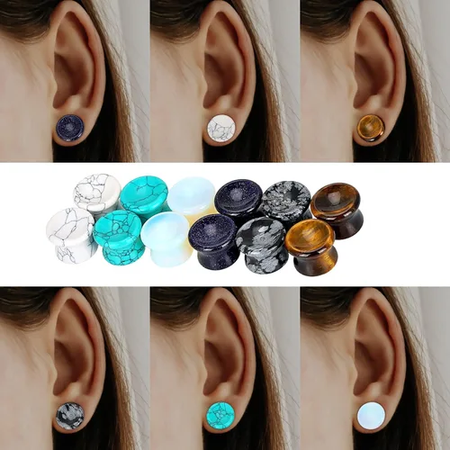 Miniatura 28 de Qmcandy - Juego de 6 pares / 16 pares de dilatadores para las orejas, de piedra mixta, expansores, conjunto de perforación corporal calibre 8G a 3/4