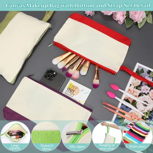 Miniatura 3 de Silkfly Bolsas de Maquillaje de Lona de Algodón Lona Cosmética con Cremallera 10.2 x 5.5 x 2 Pulgadas Bolsa de Bricolaje en Blanco al por Mayor