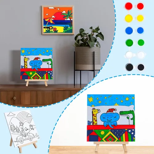 Miniatura 5 de Tenceur Juego de 48 piezas de recuerdos de fiesta de pintura para niños con 12 piezas de paneles de lona predibujados de animales y caballete
