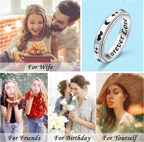 Miniatura 5 de Anillo giratorio de plata de ley 925 para la ansiedad, para mujeres, alivio del estrés, aburrimiento, TDAH, autismo, anillos para mujeres y hombres