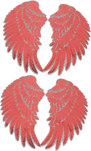 Red Sequin Angel Wings Fabric Appliques Adhesive Backing Embroidered Iron-on Patches for Clothing Hats Backpacks DIY Decoration