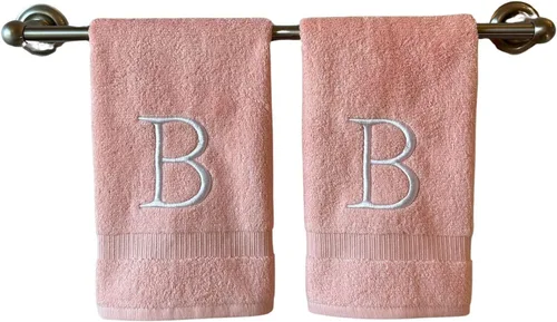 Miniatura 64 de Toalla de mano con inicial beige para baño, toalla bordada decorativa de calidad de hotel de lujo con monograma para tocador, spa, certificado