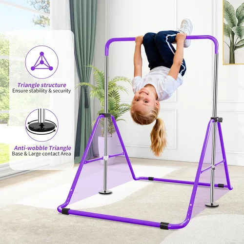 Miniatura 8 de Gymnastics Bar for Kids, Folding Gymnastic Horizontal Bars with Adjustable Height, Expandable Junior Training Bar for Home
