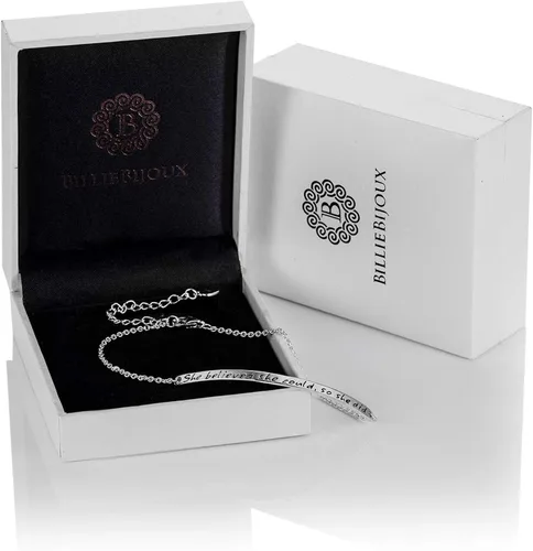 Miniatura 6 de Pulsera de plata de ley 925 para mujer con grabado inspirador ajustable "She Believed She Could So She Did" para mujeres y niñas