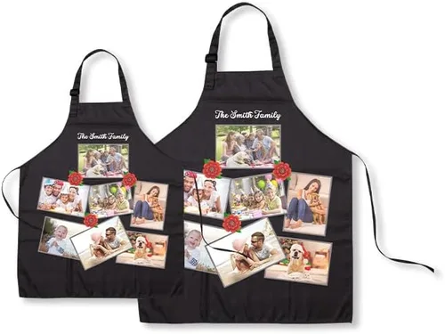 Miniatura 6 de Paquete de 2 delantales personalizados para padres e hijos, delantales ajustables con foto con nombre personalizado para cocina, cocina, hornear