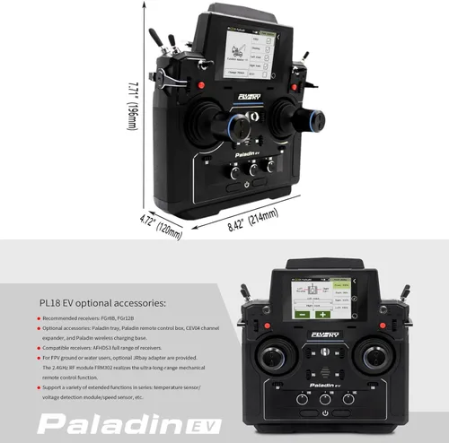 Miniatura 5 de HTLNUZD Flysky Paladin FS-PL18 EV Transmisor de control de radio, 2.4G 18 canales 3.5 pulgadas TFT pantalla táctil para RC FPV barco coche dron
