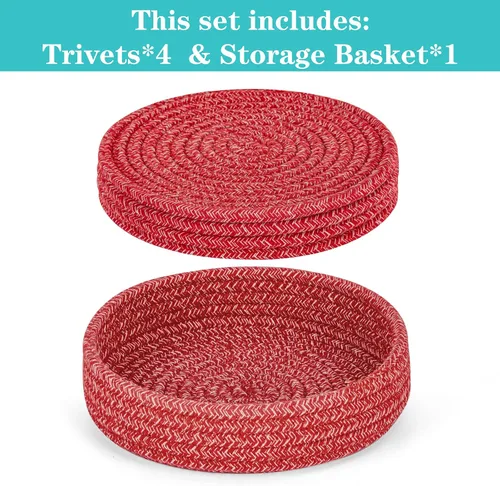 Miniatura 2 de Salvamanteles para platos calientes, ollas y sartenes, almohadillas calientes con cesta de almacenamiento, soportes para ollas para cocina, tapete