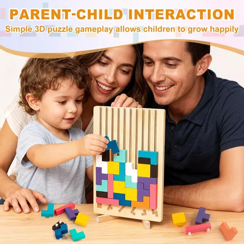 Miniatura 8 de Rompecabezas de bloques rusos Montessori de madera - Juguete apilable 3D para niños de 3 a 6 años, regalo educativo y rompecabezas para pensar
