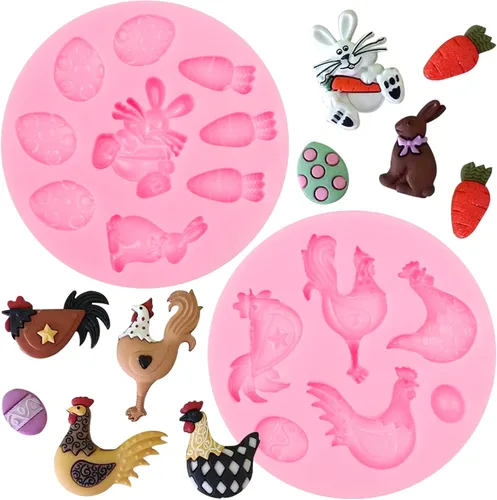 Miniatura 12 de Moldes de silicona de conejo para chocolate, 4 piezas de conejo, zanahoria, conejo de Pascua, fondant, moldes para hornear para decoración