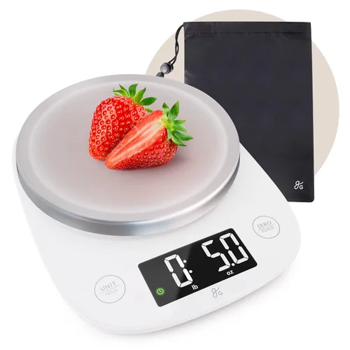 Miniatura 7 de Greater Goods - Báscula digital para alimentos con cuenco, capacidad de 11 lb a 5 kg, gramos y onzas, función de tara, 4 unidades para hornear