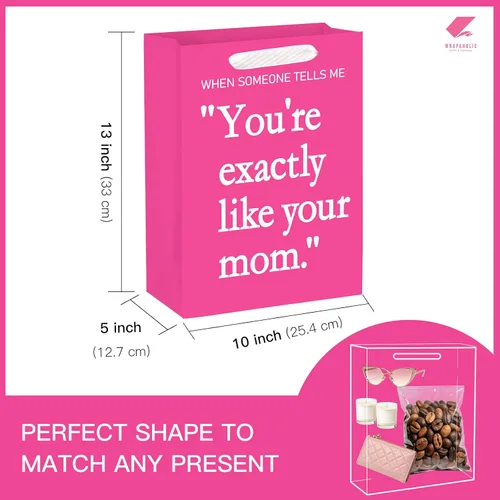 Miniatura 2 de WRAPAHOLIC Bolsa de regalo grande para el día de la madre de 13 pulgadas con papel de seda, color rosa intenso con texto en inglés "You're Exactly